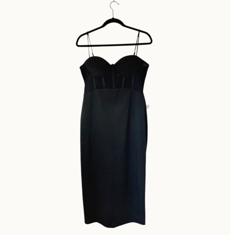 ASTR the Label Corset Mesh Bodice Midi Dress Black Size L NWT